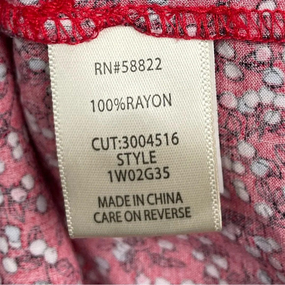 Max Studio Red Ditsy Cherry Print Peasant Style Loose Boho Balloon Sleeve Blouse - Picture 5 of 6